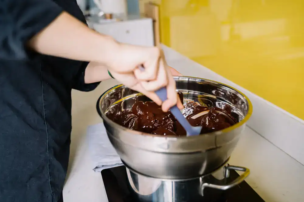 Silky melted chocolate pouring smoothly