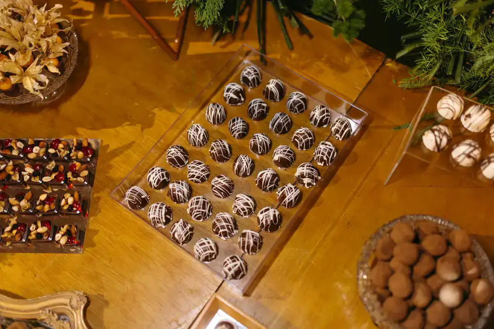 Assortment of fine chocolates prepared for a tasting session