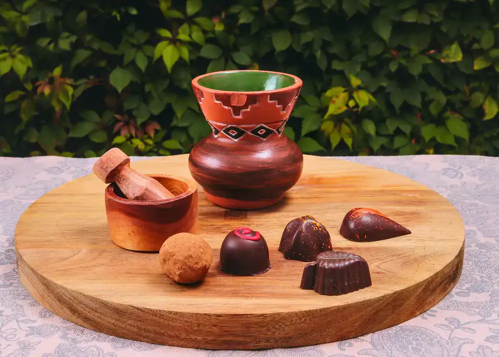 Finished artisanal truffles dusted with cocoa